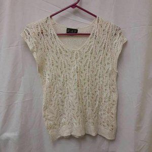 Vintage FAF Womens Sweater Vest Beige Crochet top